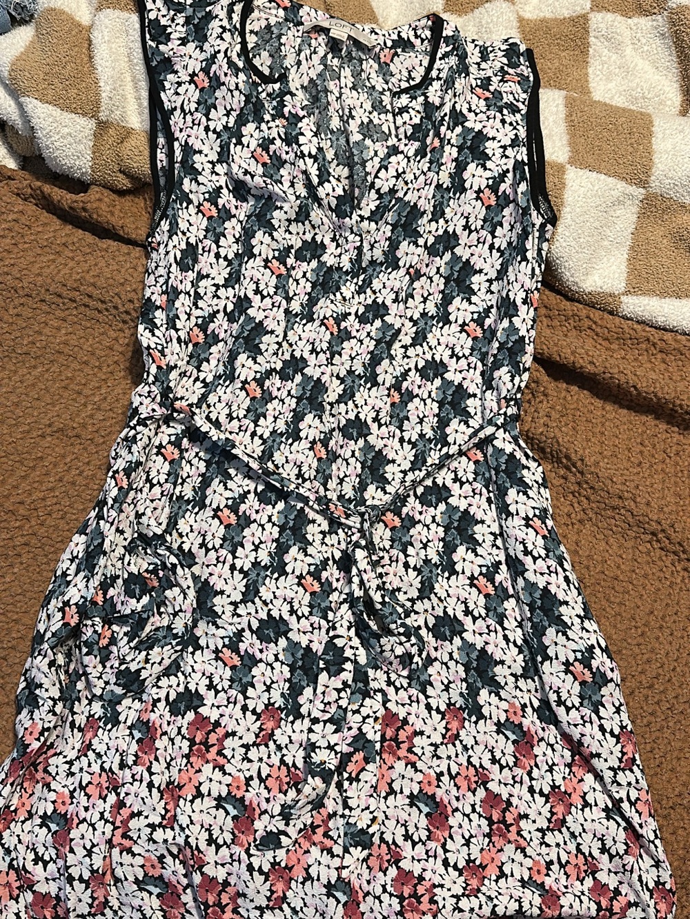 LOFT Floral Sleeveless Romper in Navy, White & Pink